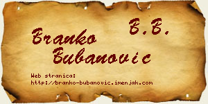 Branko Bubanović vizit kartica